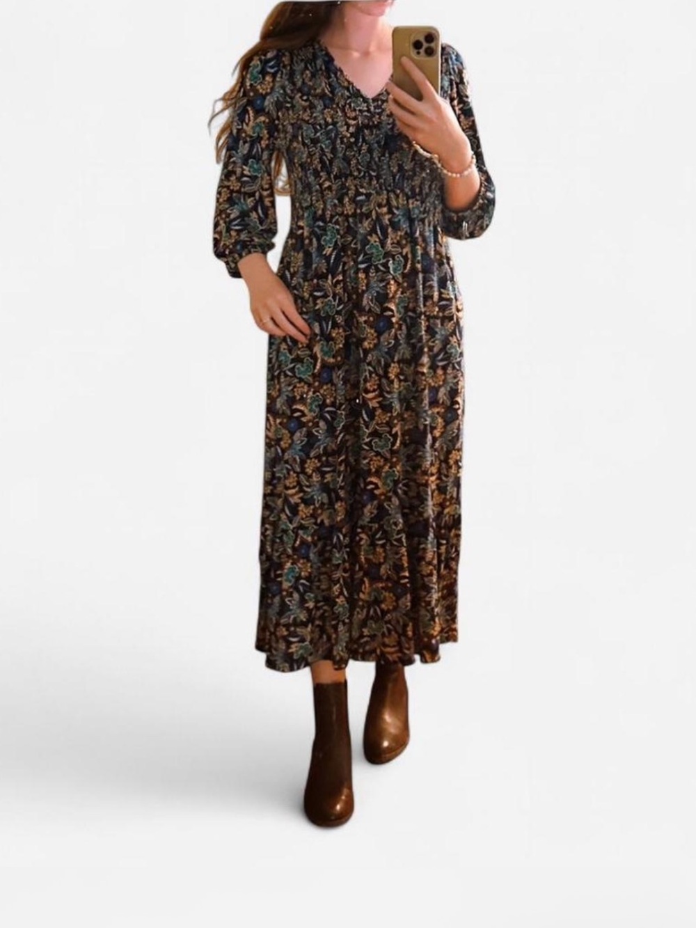 J. Jill Blue Floral Maxi Dress with bell sleeves